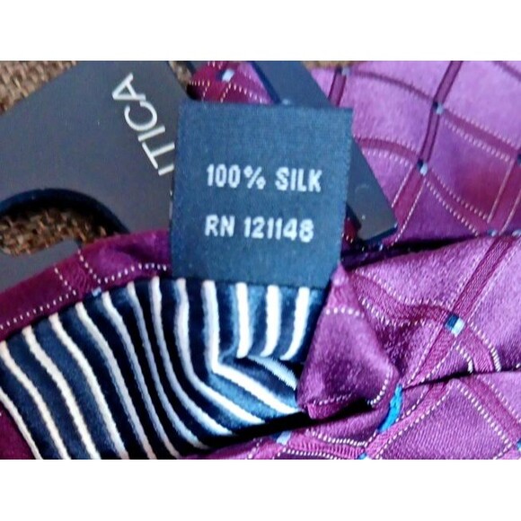 Tie 70s 80s 90s Y2K Mens New Nautica Silk Purple Check 3.25 Wide 59 Long - Picture 5 of 5